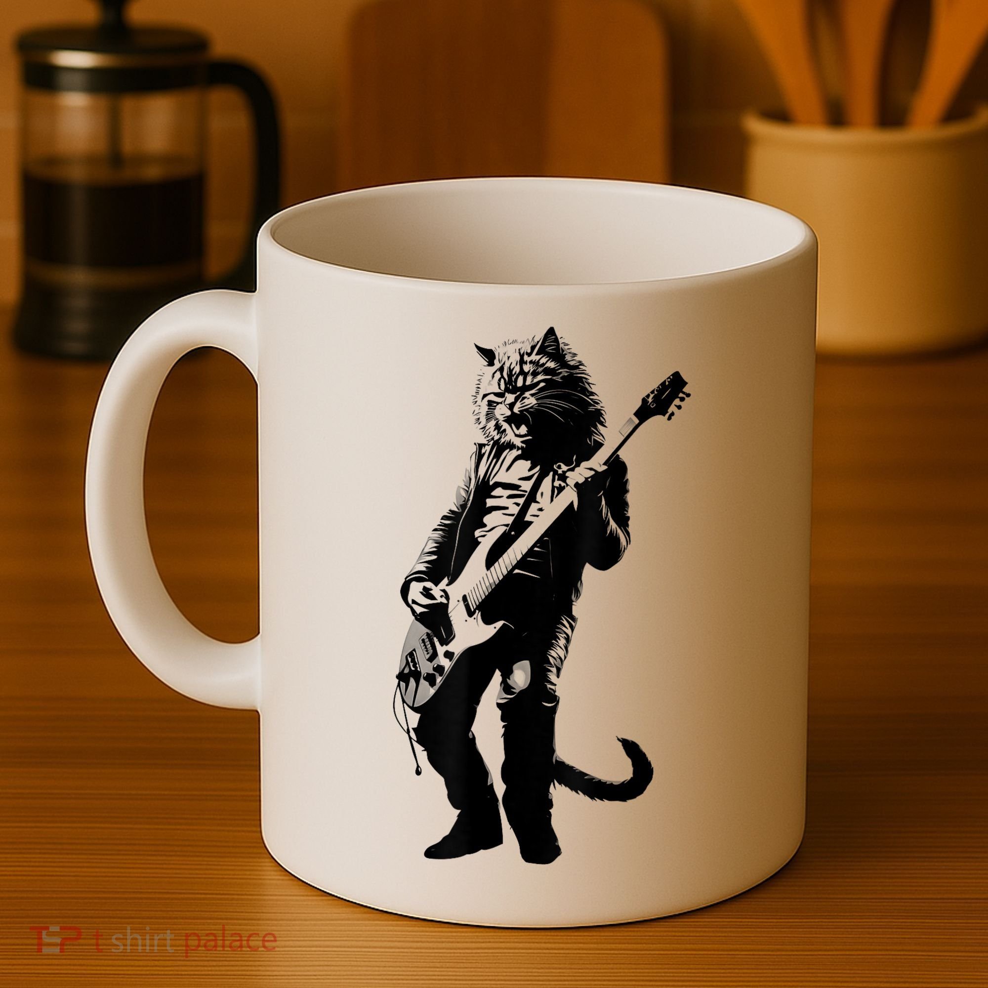 Rock Cat Playing Guitar Funny Guitar Cat Coffee Mug