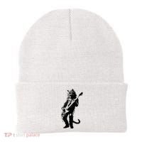Rock Cat Playing Guitar Funny Guitar Cat Beanie thumb 0