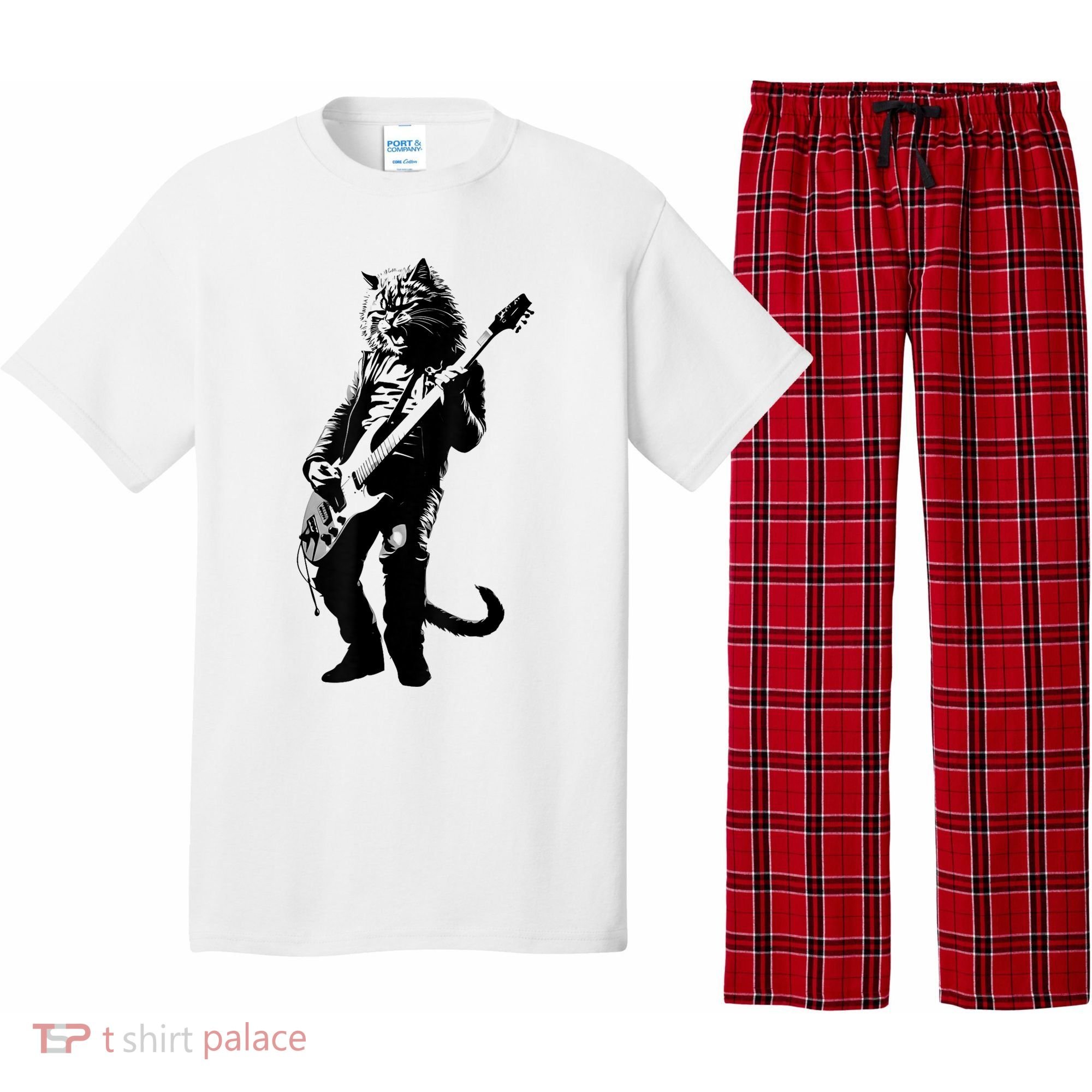Rock Cat Playing Guitar Funny Guitar Cat Pajama Set