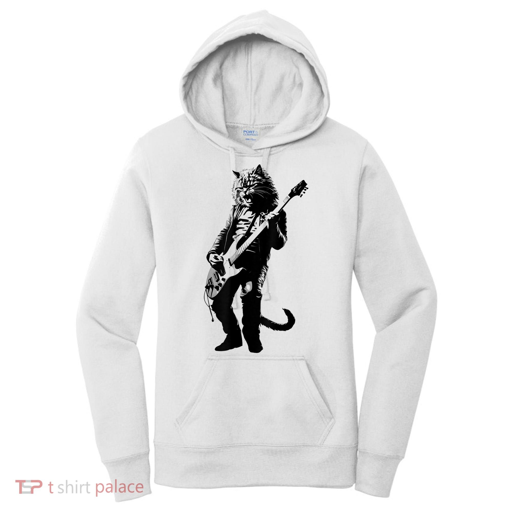 Rock Cat Playing Guitar Funny Guitar Cat Women's Hoodie