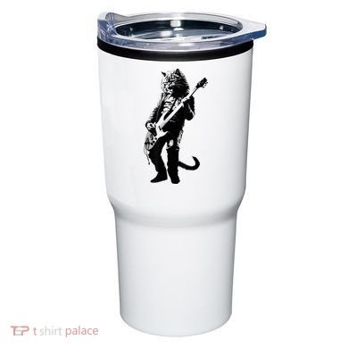 Rock Cat Playing Guitar Funny Guitar Cat Tumbler