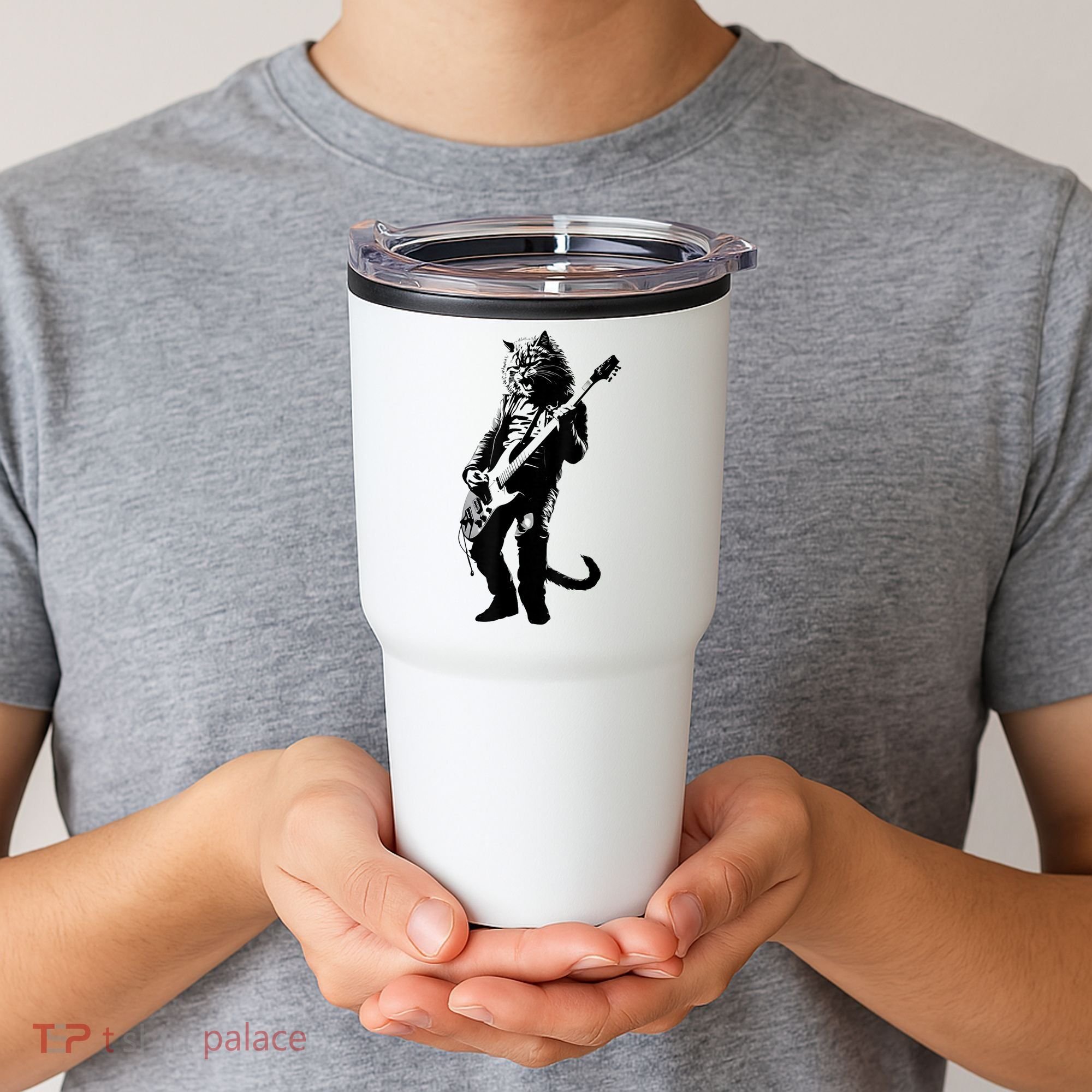 Rock Cat Playing Guitar Funny Guitar Cat Tumbler