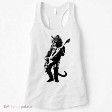 Rock Cat Playing Guitar Funny Guitar Cat Women's Tank Top