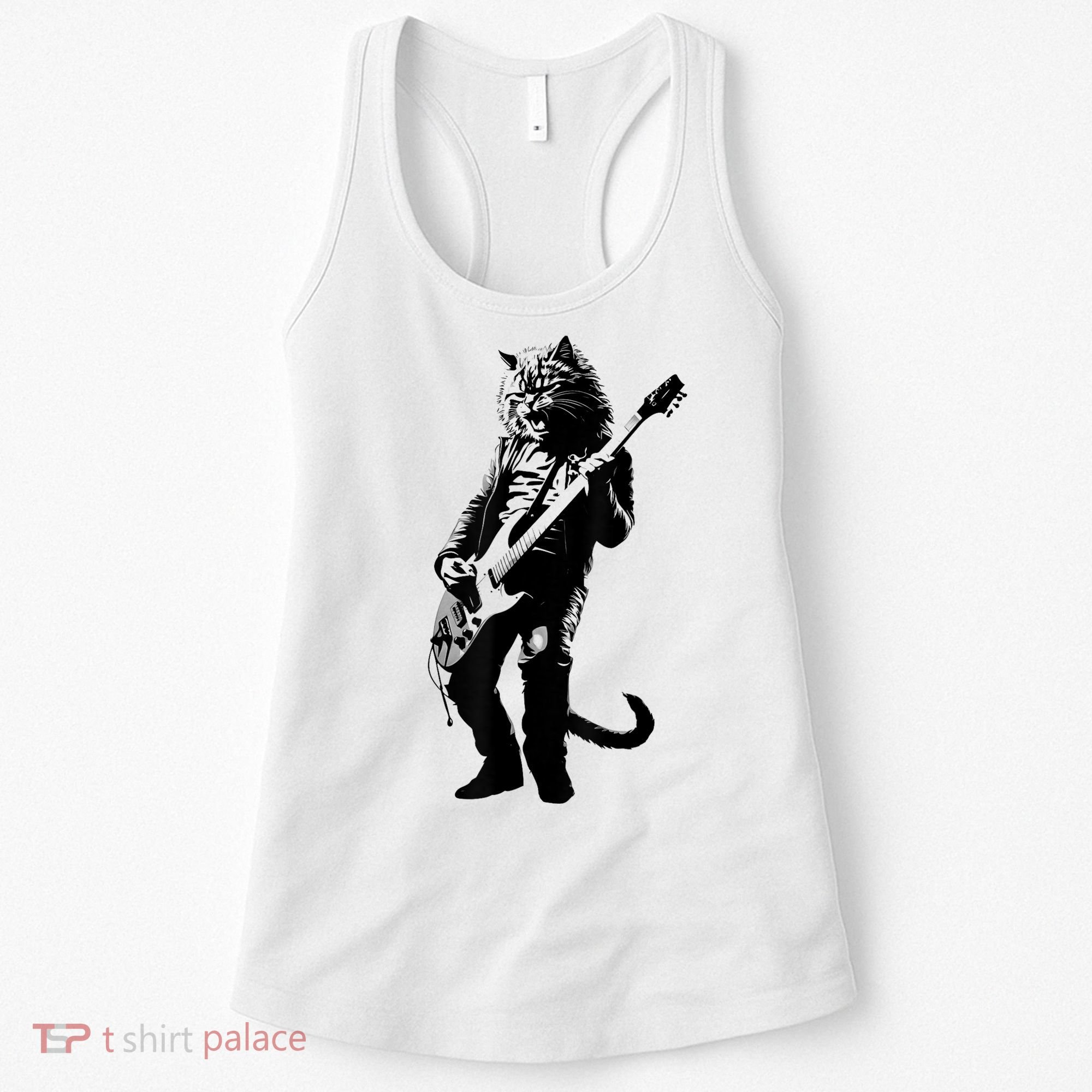 Rock Cat Playing Guitar Funny Guitar Cat Women's Tank Top