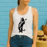 Rock Cat Playing Guitar Funny Guitar Cat Women's Tank Top thumb 2