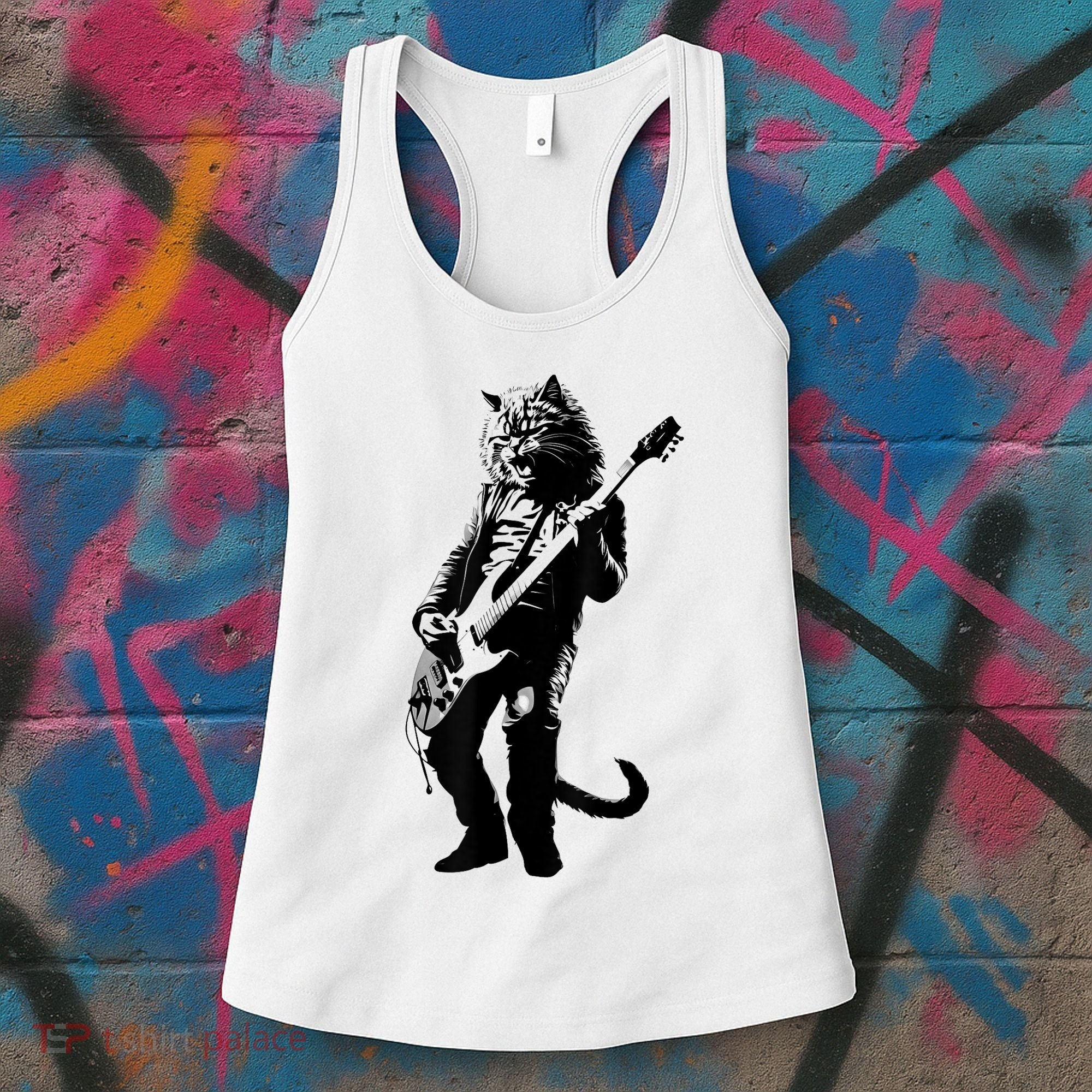Rock Cat Playing Guitar Funny Guitar Cat Women's Tank Top