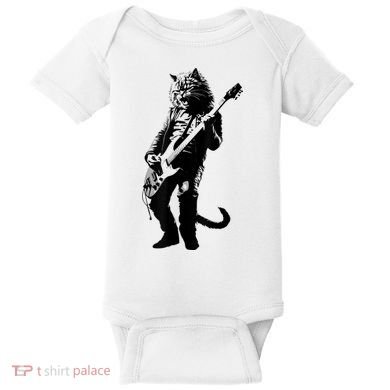 Rock Cat Playing Guitar Funny Guitar Cat Baby Bodysuit