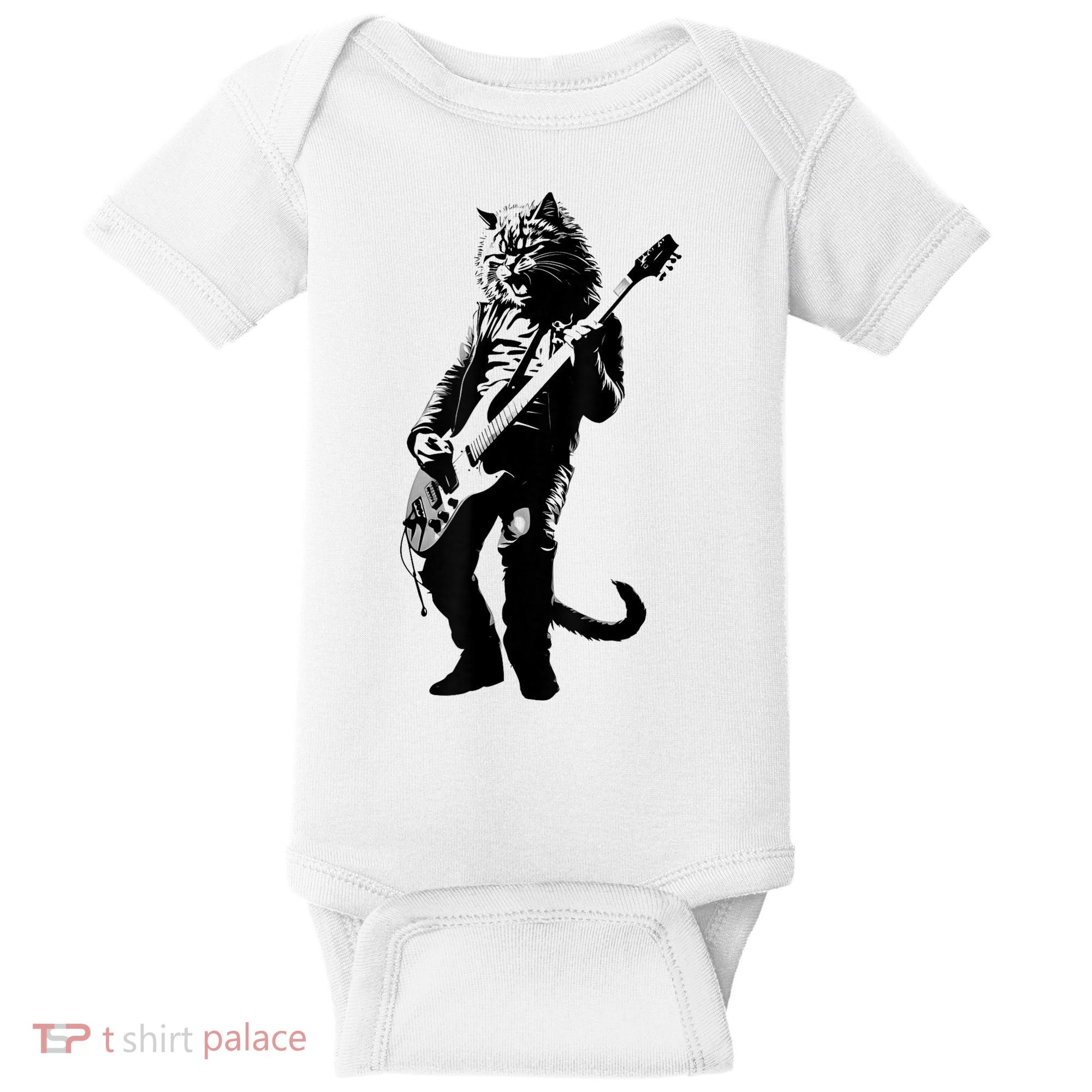 Rock Cat Playing Guitar Funny Guitar Cat Baby Bodysuit
