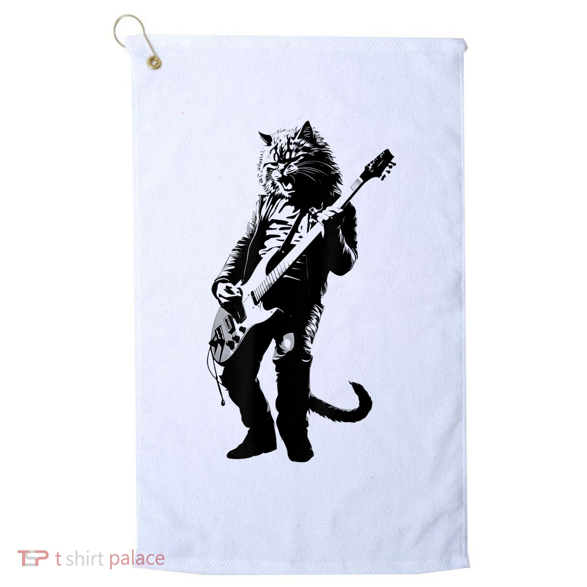 Rock Cat Playing Guitar Funny Guitar Cat Golf Towel