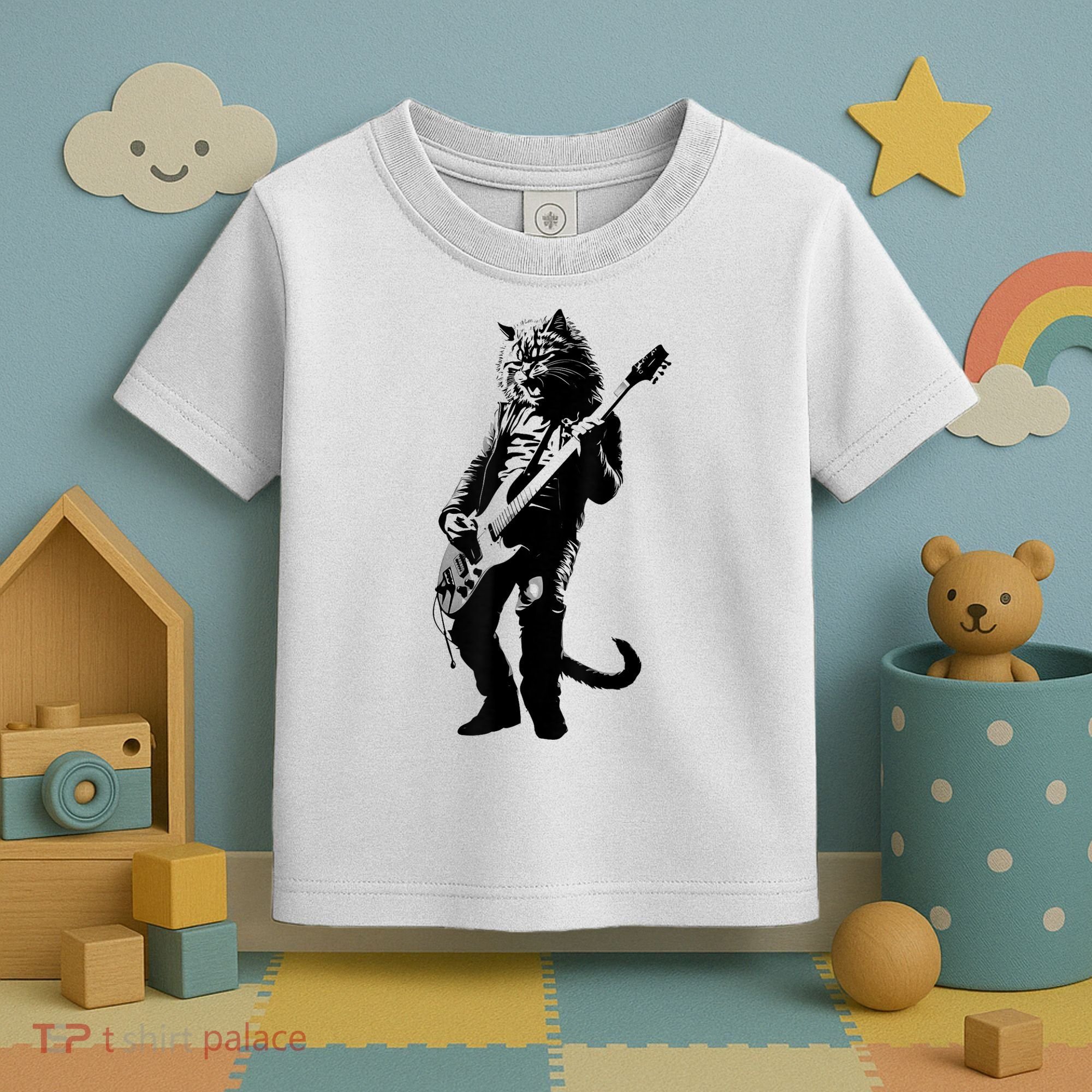 Rock Cat Playing Guitar Funny Guitar Cat Toddler T-Shirt