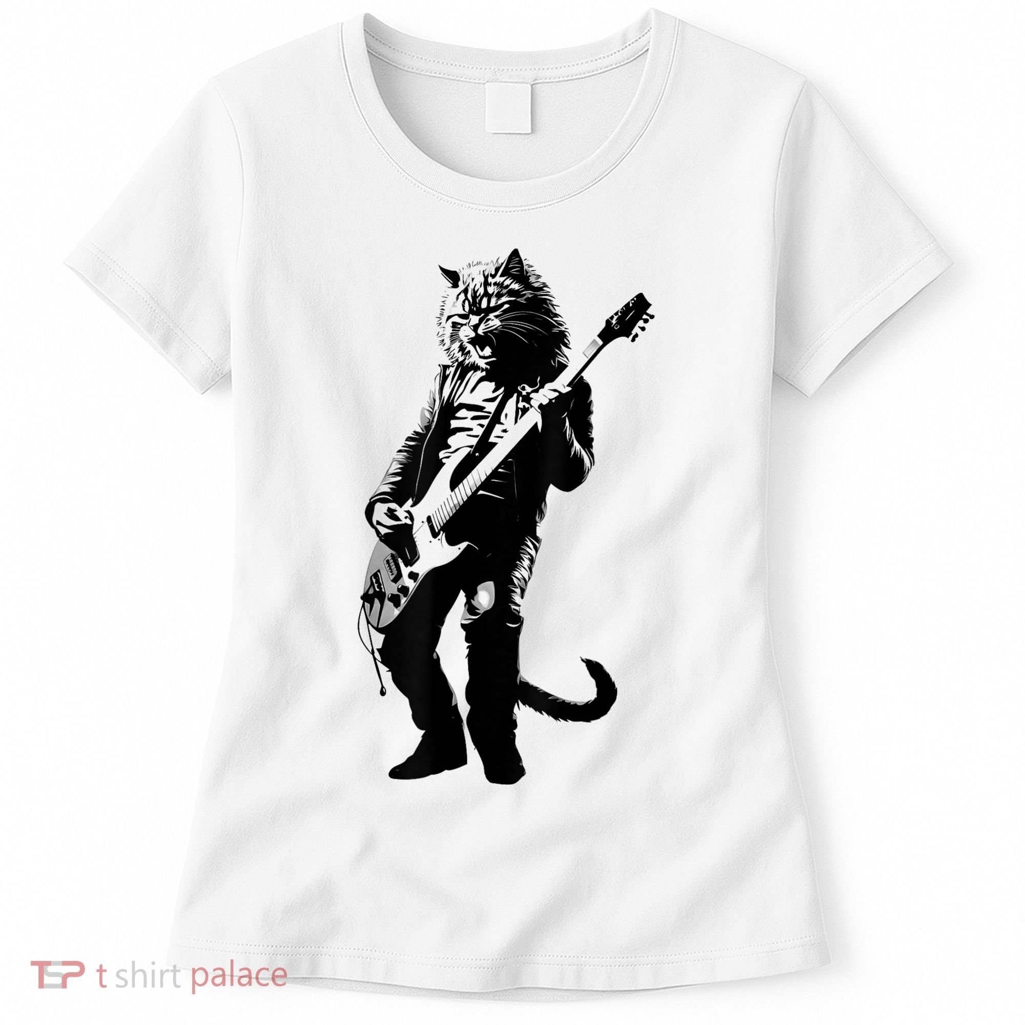 Rock Cat Playing Guitar Funny Guitar Cat Women's T-Shirt