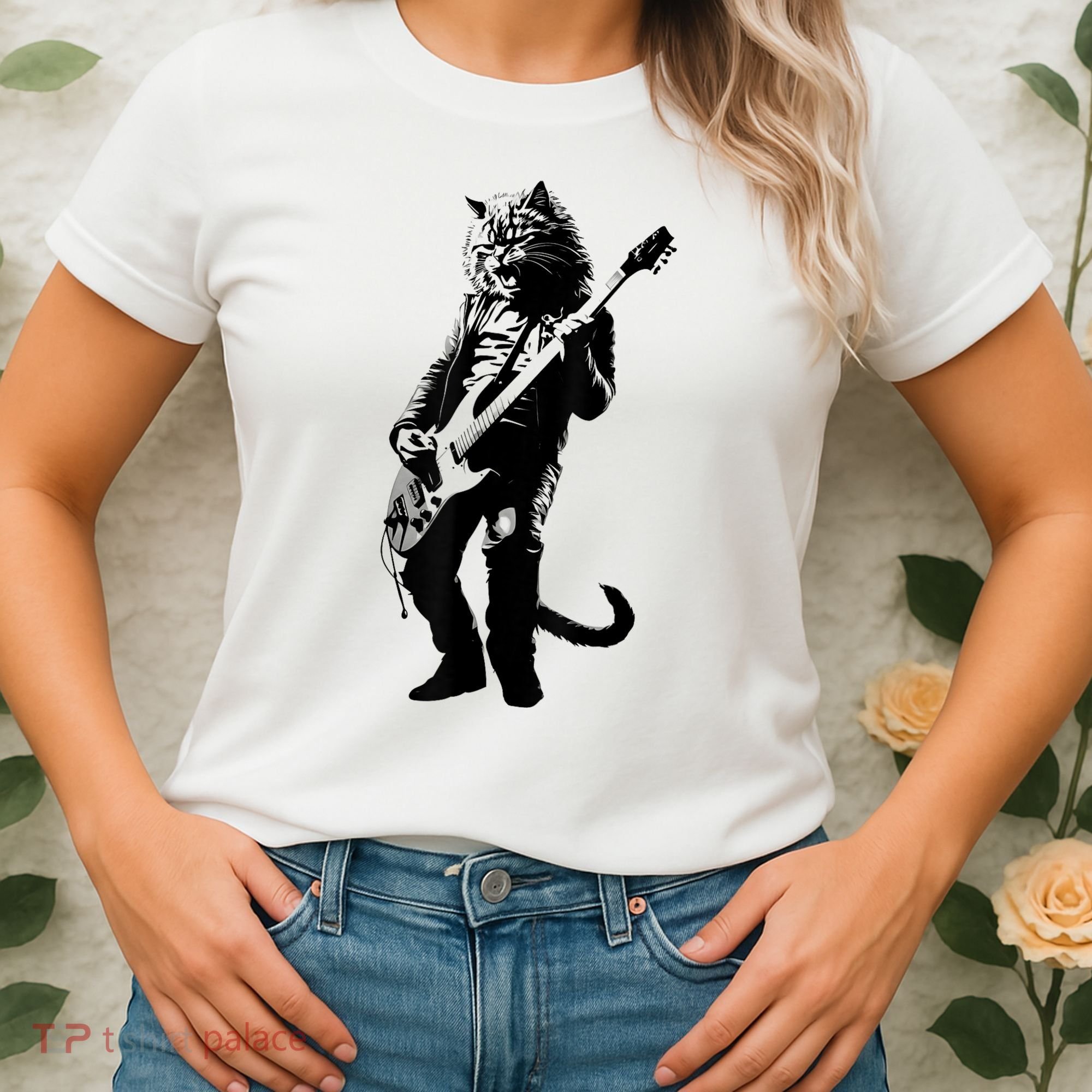 Rock Cat Playing Guitar Funny Guitar Cat Women's T-Shirt