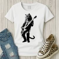 Rock Cat Playing Guitar Funny Guitar Cat Women's T-Shirt thumb 3