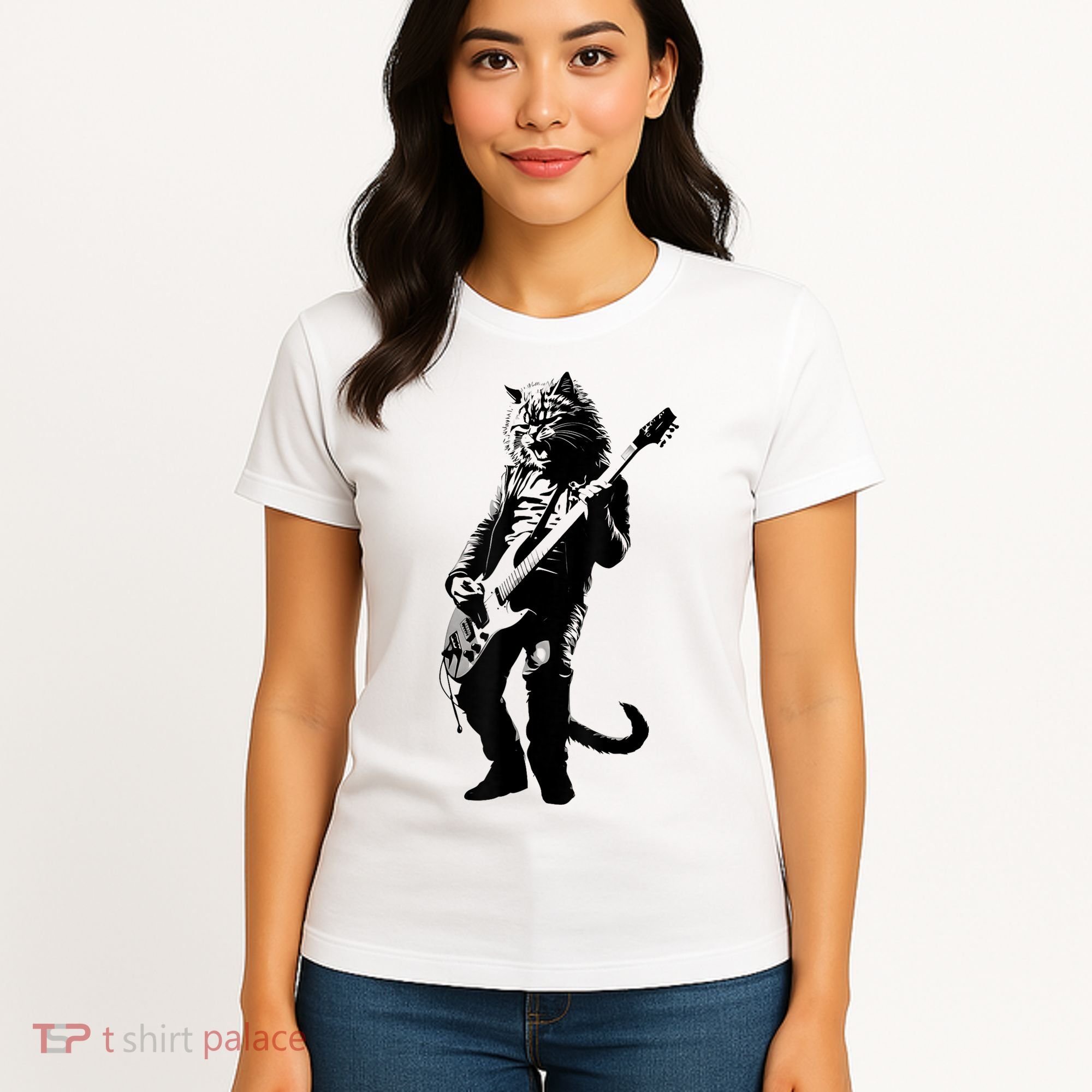 Rock Cat Playing Guitar Funny Guitar Cat Women's T-Shirt