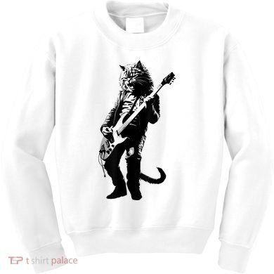 Rock Cat Playing Guitar Funny Guitar Cat Kids Sweatshirt