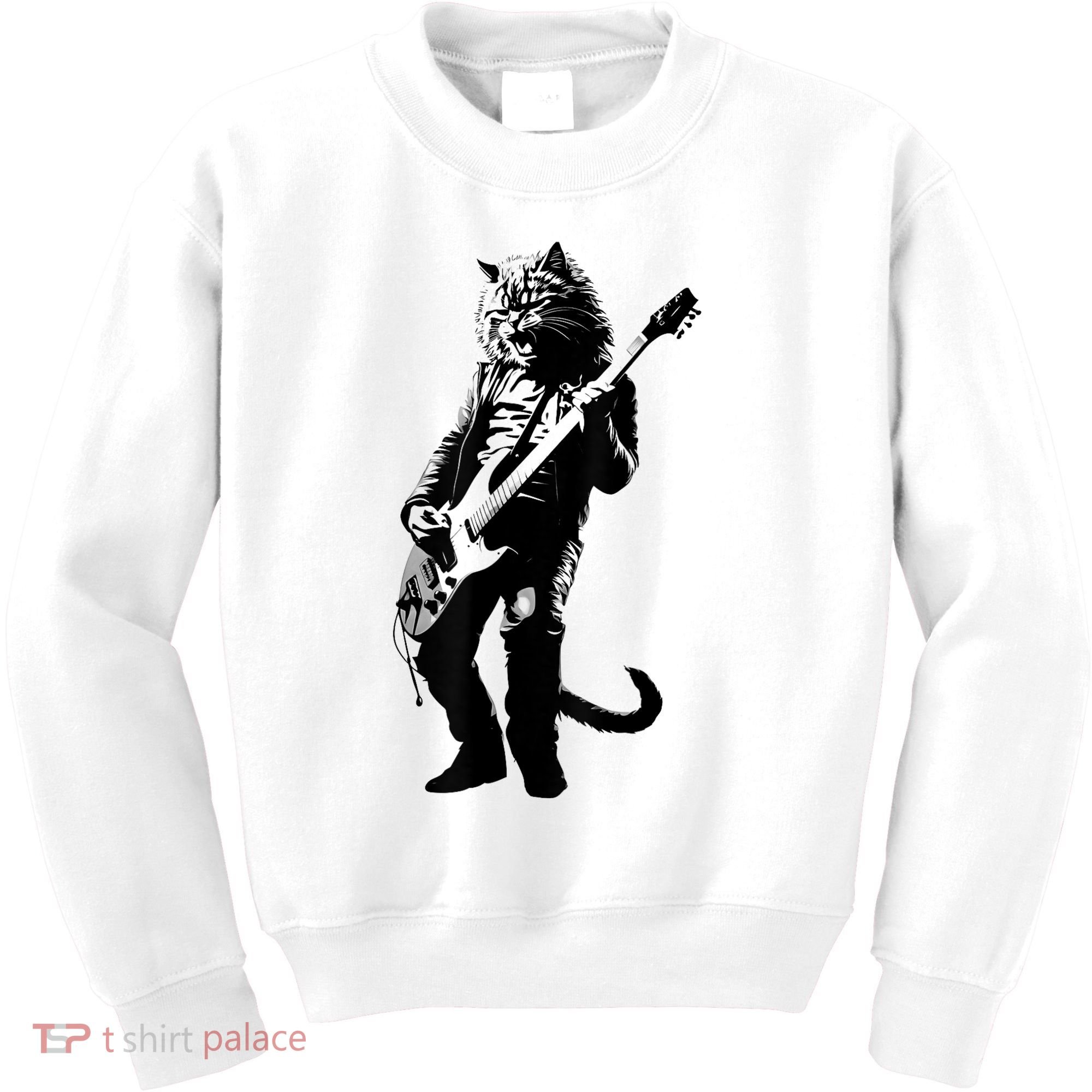 Rock Cat Playing Guitar Funny Guitar Cat Kids Sweatshirt