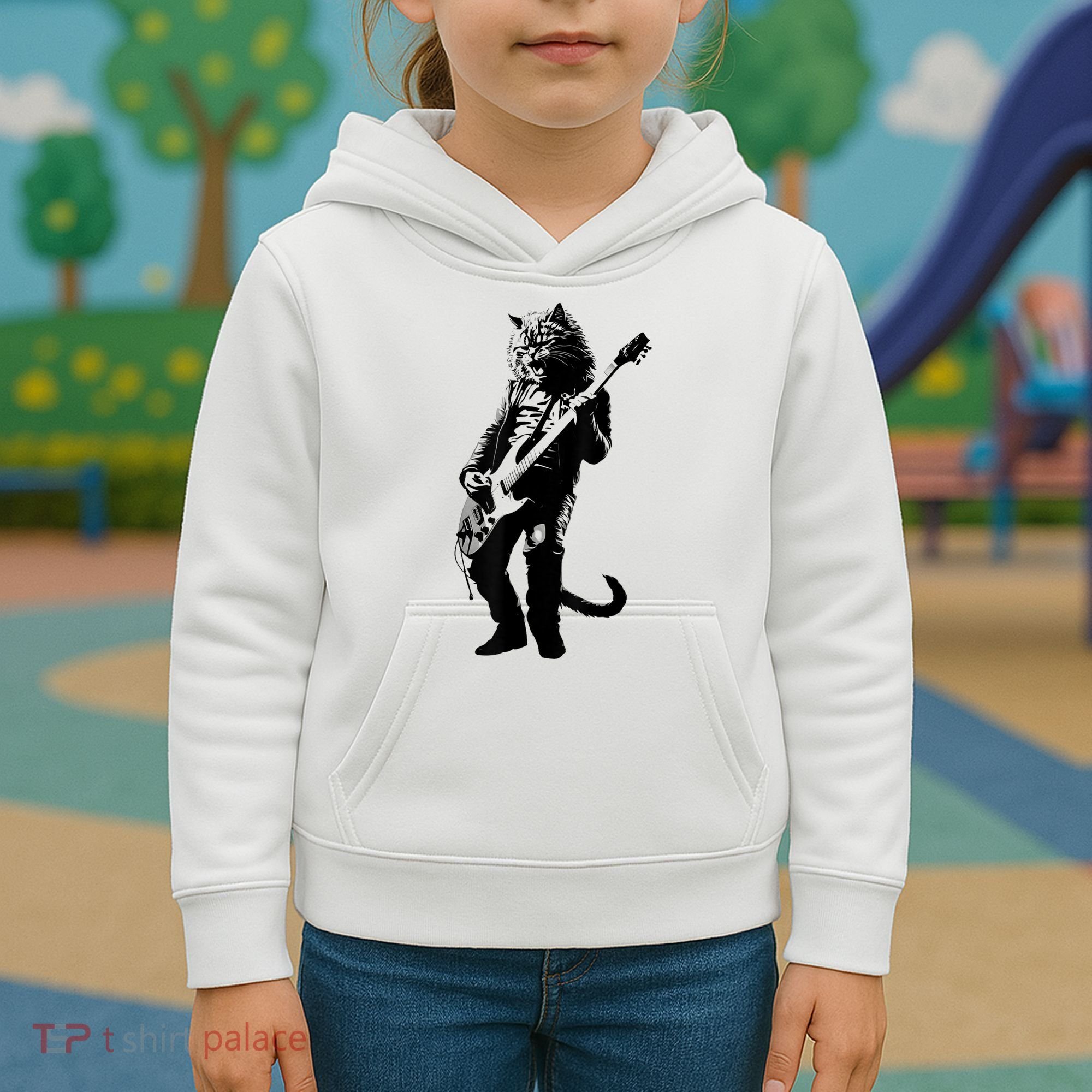 Rock Cat Playing Guitar Funny Guitar Cat Kids Hoodie