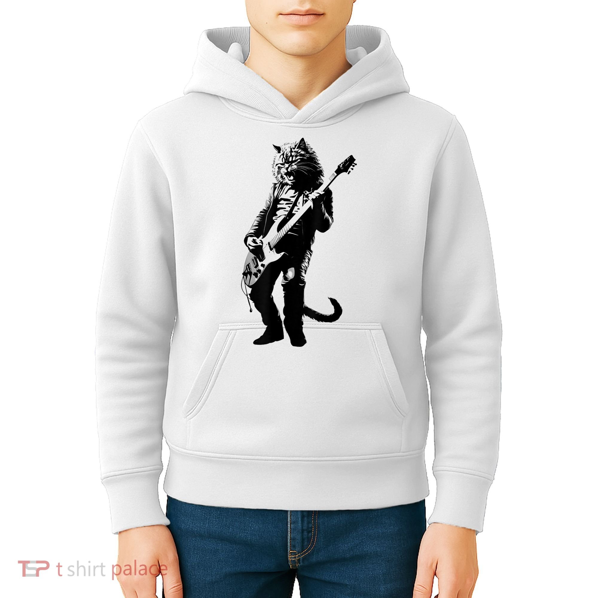 Rock Cat Playing Guitar Funny Guitar Cat Kids Hoodie