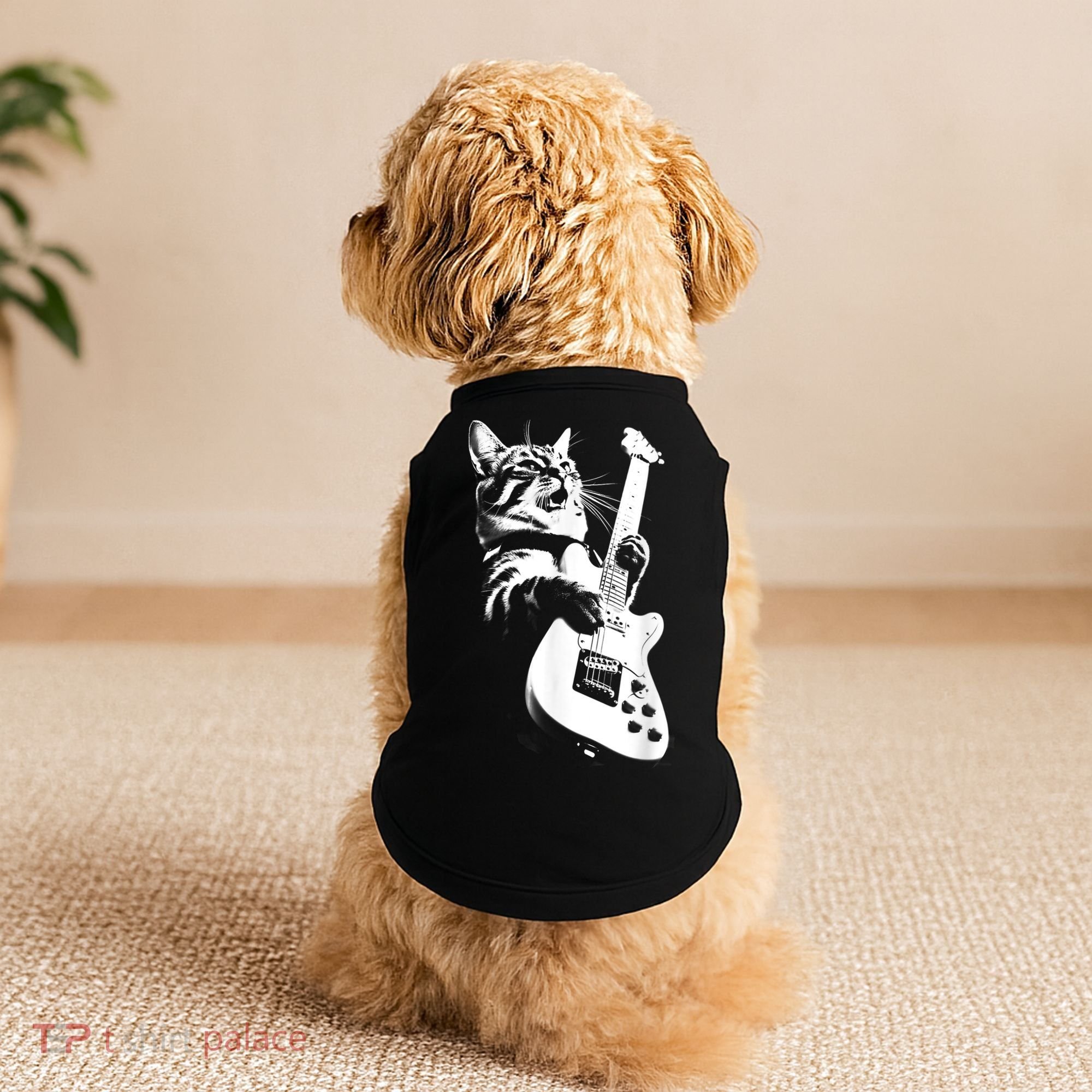 Rock Cat Playing Guitar Funny Guitar Cat Doggie Tank