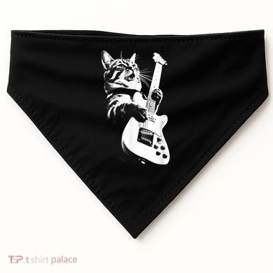 Rock Cat Playing Guitar Funny Guitar Cat USA-Made Doggie Bandana