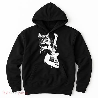 Rock Cat Playing Guitar Funny Guitar Cat Hoodie