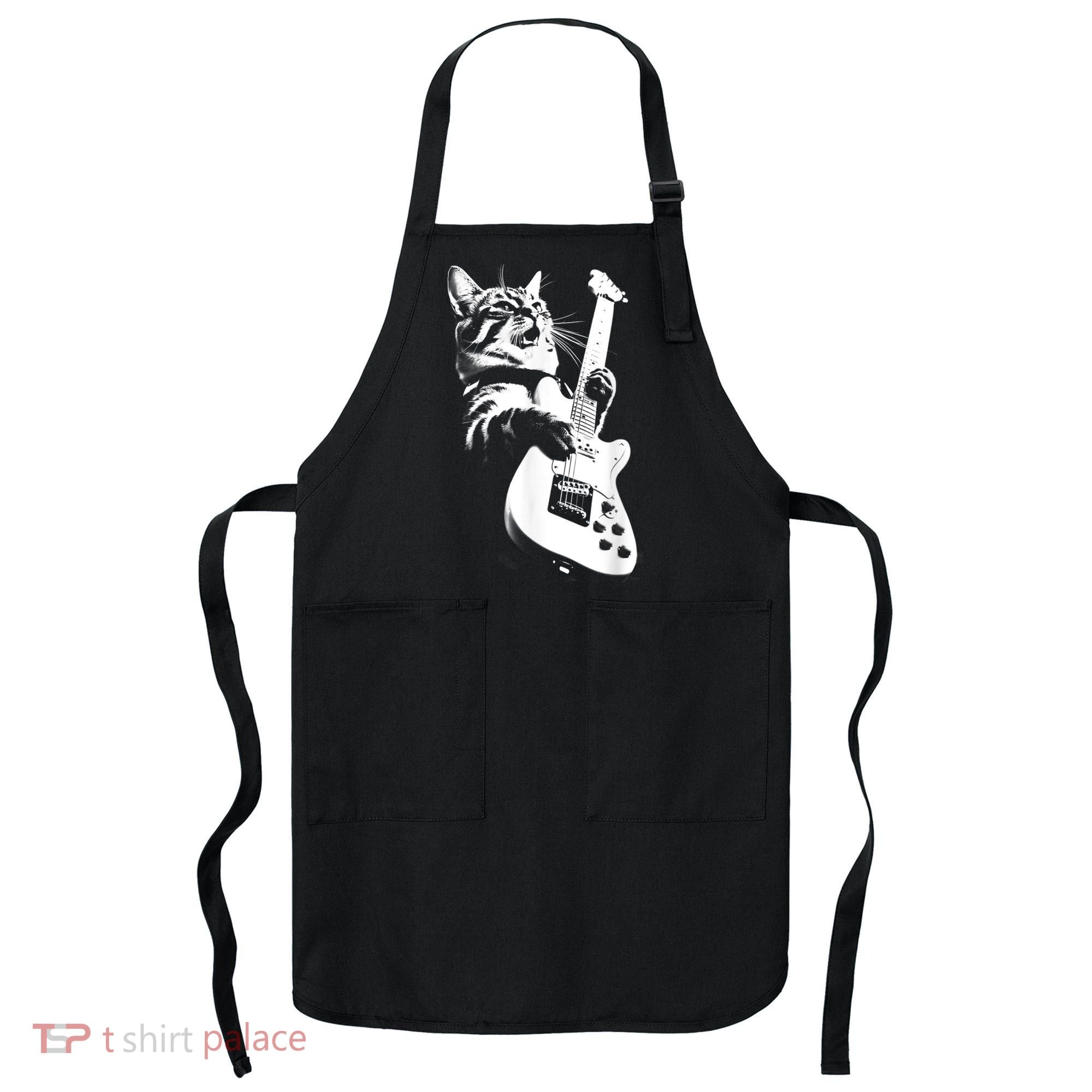 Rock Cat Playing Guitar Funny Guitar Cat Apron