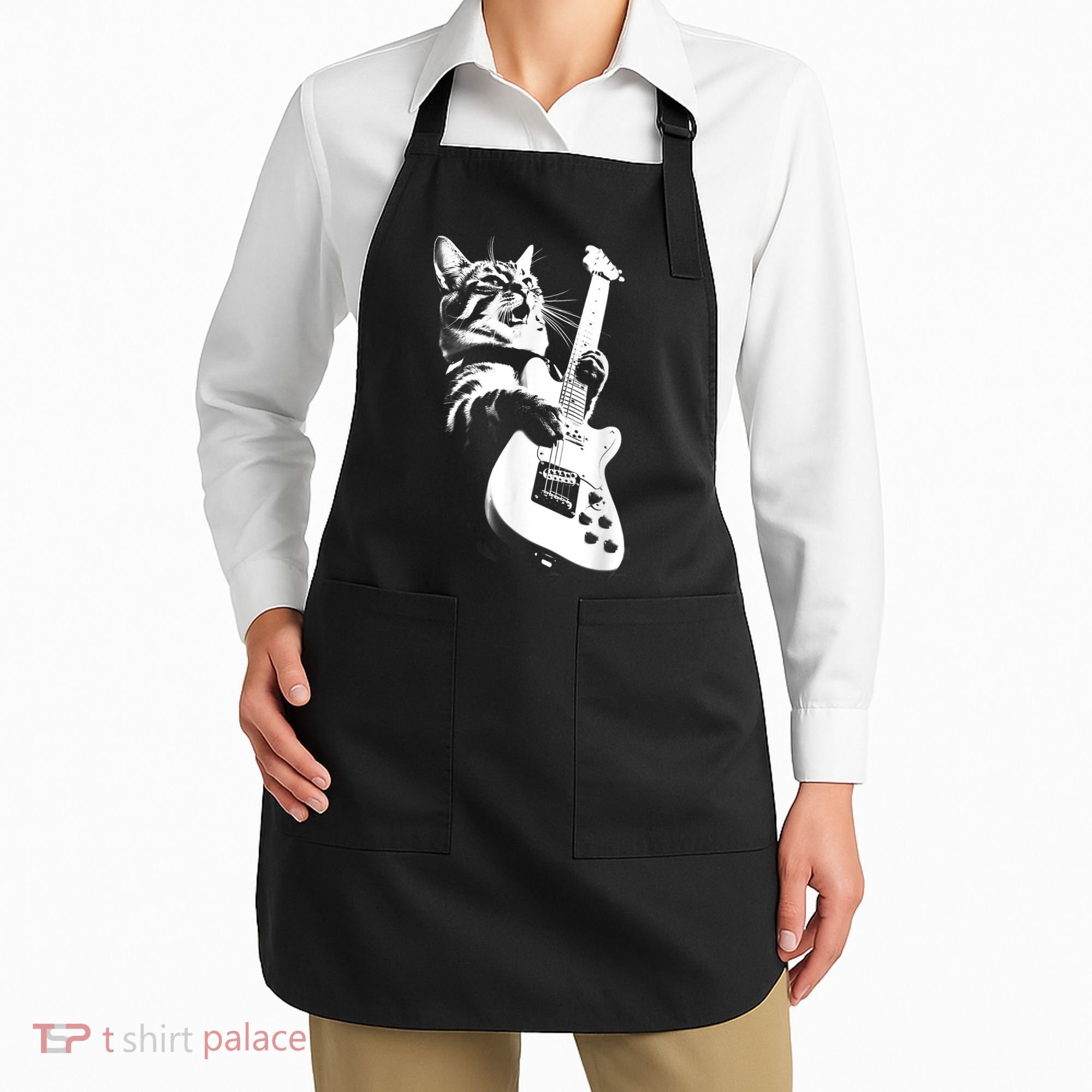 Rock Cat Playing Guitar Funny Guitar Cat Apron