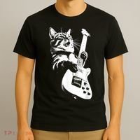 Rock Cat Playing Guitar Funny Guitar Cat T-Shirt thumb 3