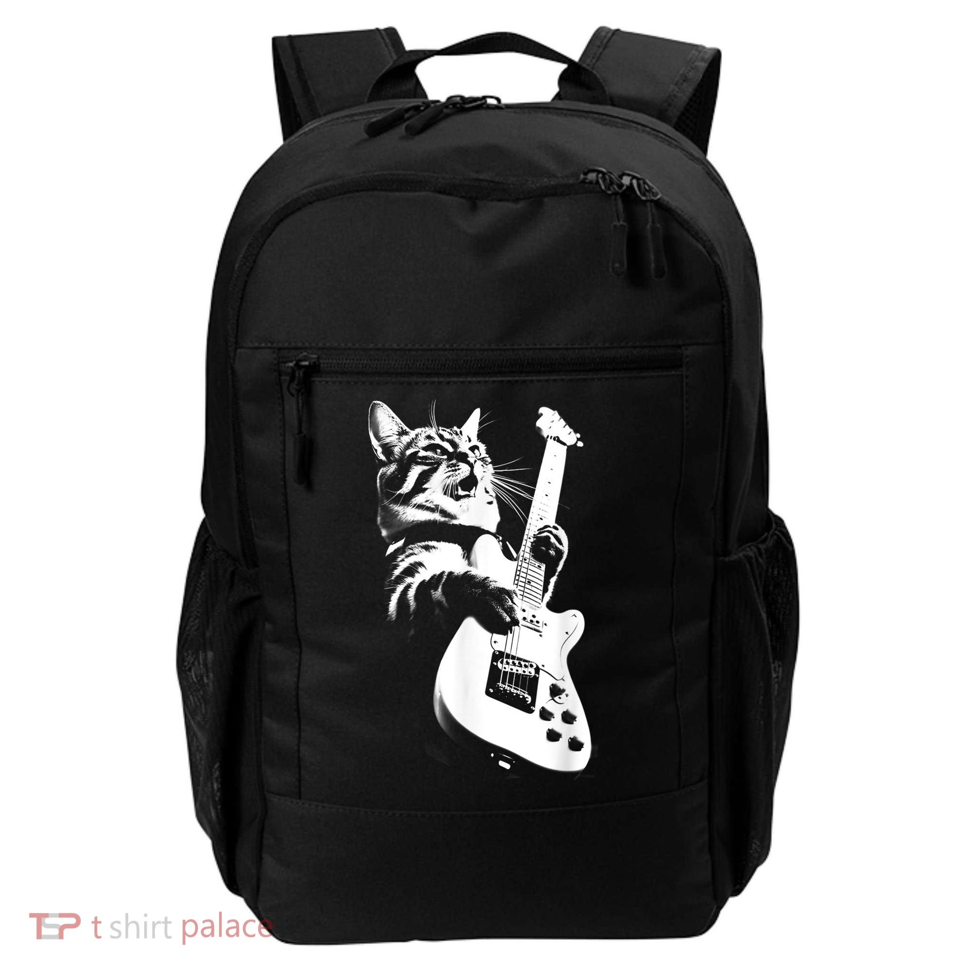 Rock Cat Playing Guitar Funny Guitar Cat Backpack