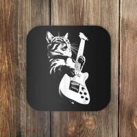 Rock Cat Playing Guitar Funny Guitar Cat Coaster thumb 0