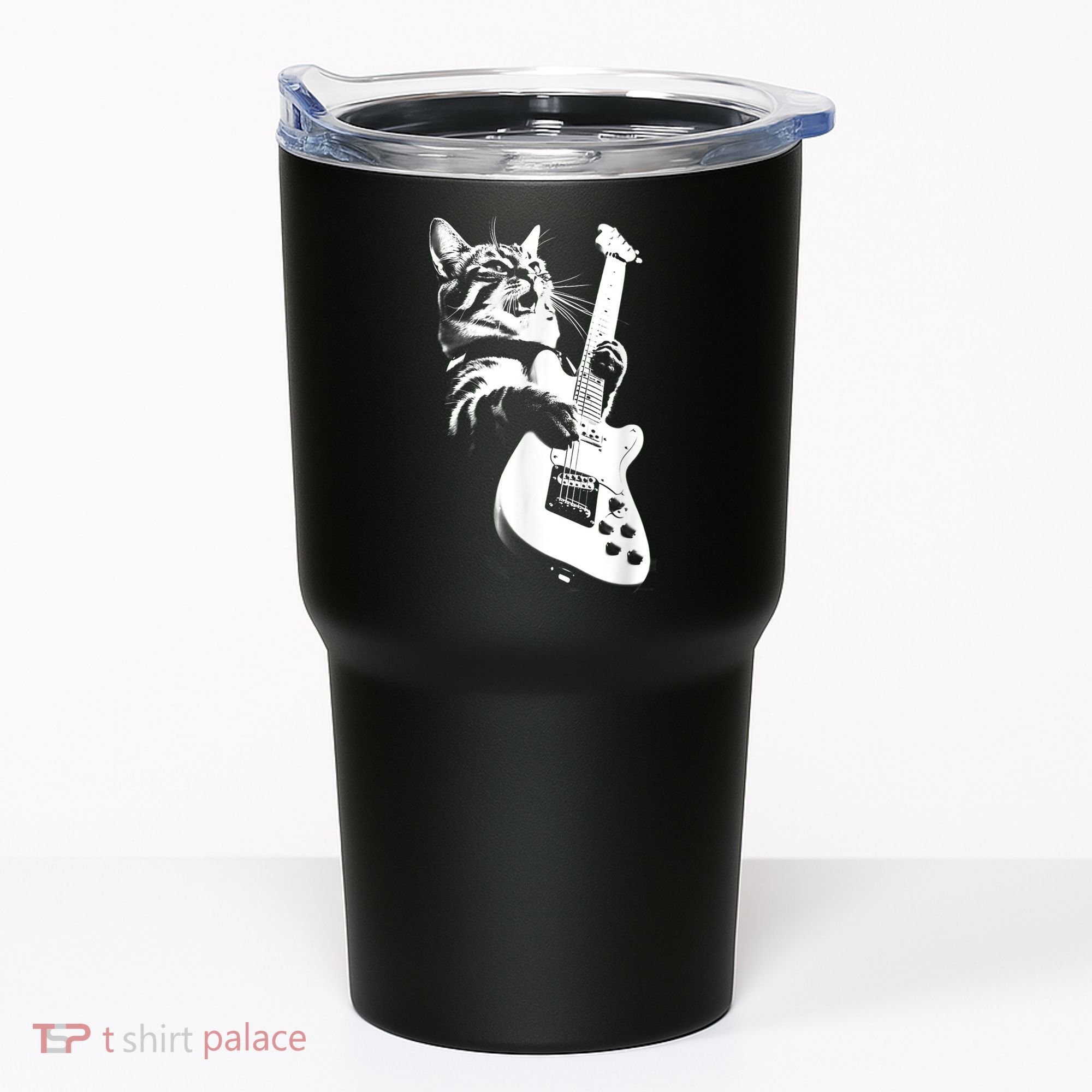 Rock Cat Playing Guitar Funny Guitar Cat Tumbler