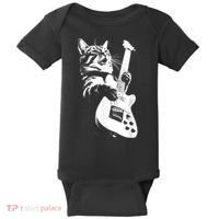 Rock Cat Playing Guitar Funny Guitar Cat Baby Bodysuit thumb 0