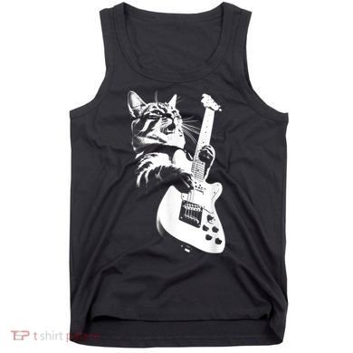 Rock Cat Playing Guitar Funny Guitar Cat Tank Top