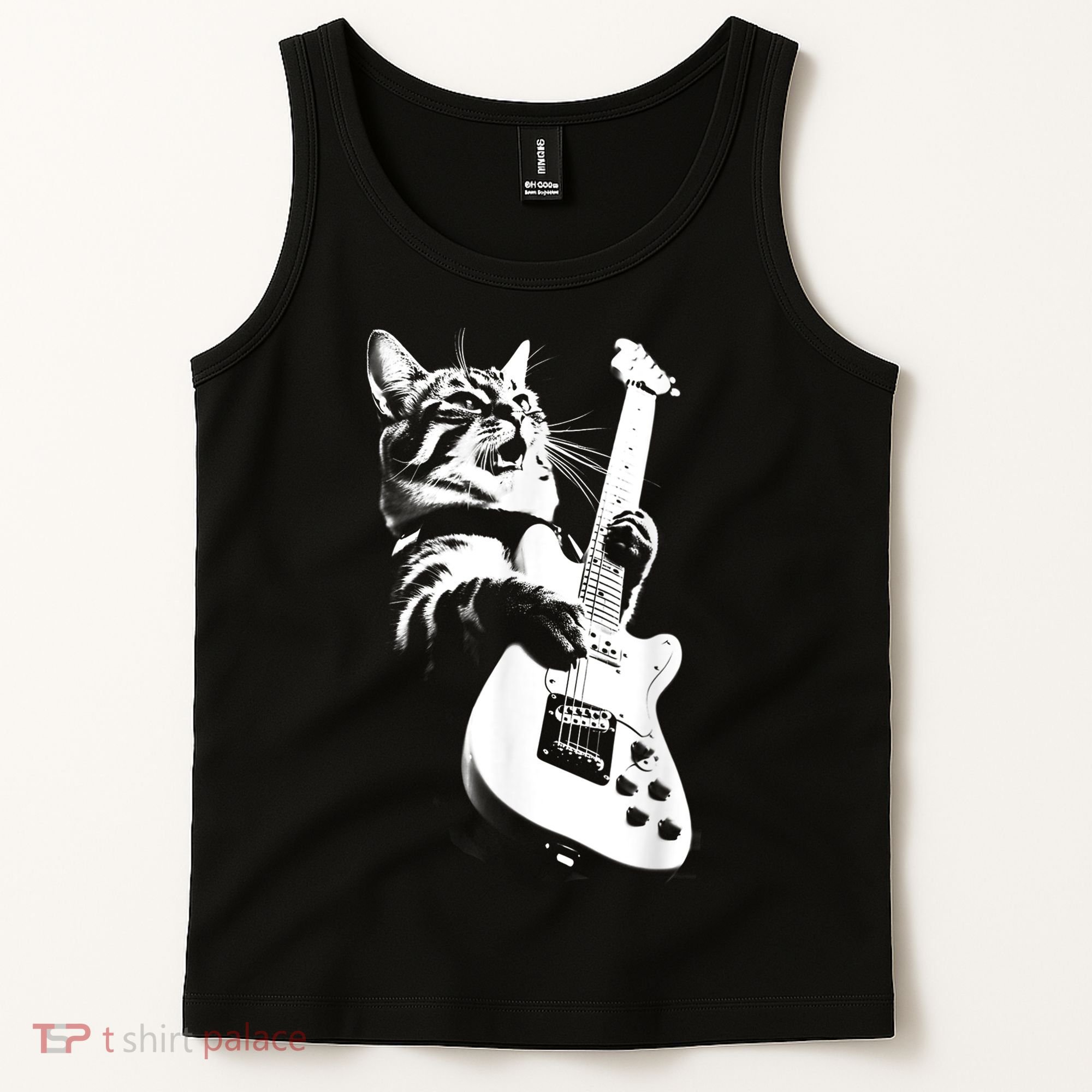 Rock Cat Playing Guitar Funny Guitar Cat Tank Top