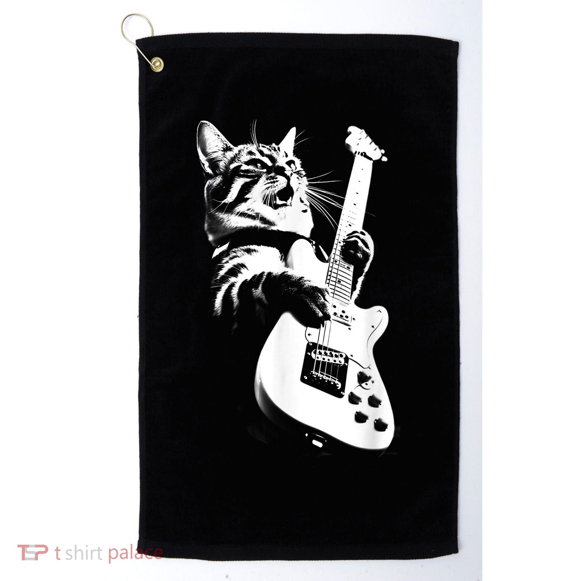 Rock Cat Playing Guitar Funny Guitar Cat Golf Towel