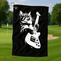 Rock Cat Playing Guitar Funny Guitar Cat Golf Towel thumb 1