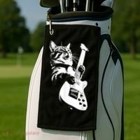 Rock Cat Playing Guitar Funny Guitar Cat Golf Towel thumb 2