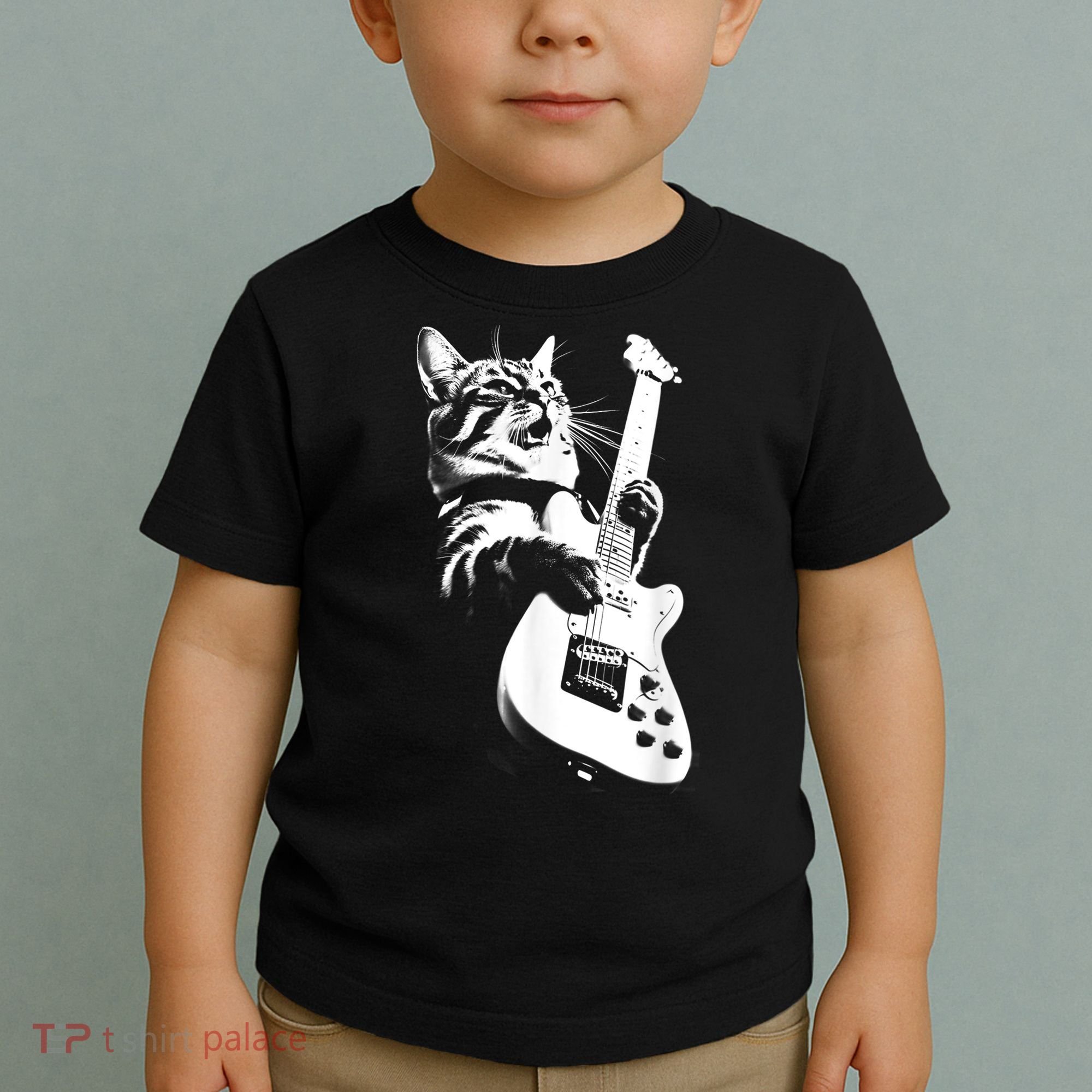 Rock Cat Playing Guitar Funny Guitar Cat Toddler T-Shirt