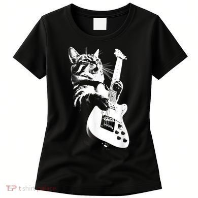 Rock Cat Playing Guitar Funny Guitar Cat Women's T-Shirt