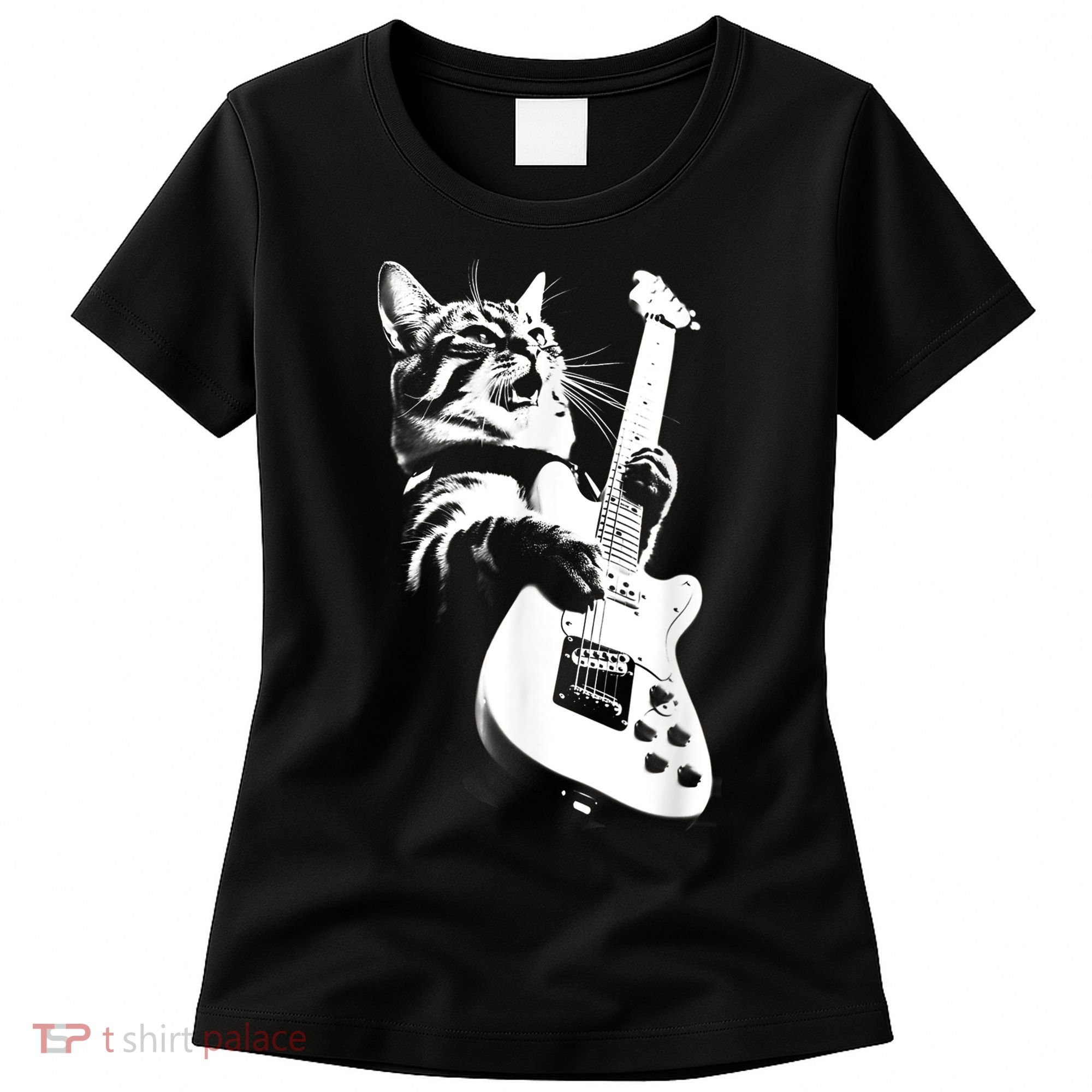 Rock Cat Playing Guitar Funny Guitar Cat Women's T-Shirt