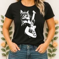 Rock Cat Playing Guitar Funny Guitar Cat Women's T-Shirt thumb 2