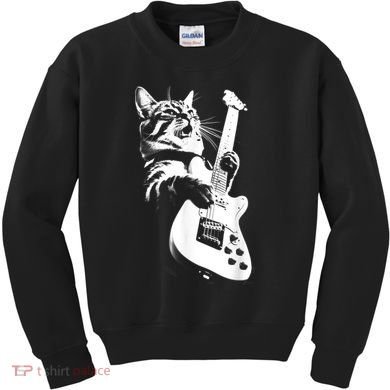 Rock Cat Playing Guitar Funny Guitar Cat Kids Sweatshirt