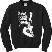 Rock Cat Playing Guitar Funny Guitar Cat Kids Sweatshirt thumb 0