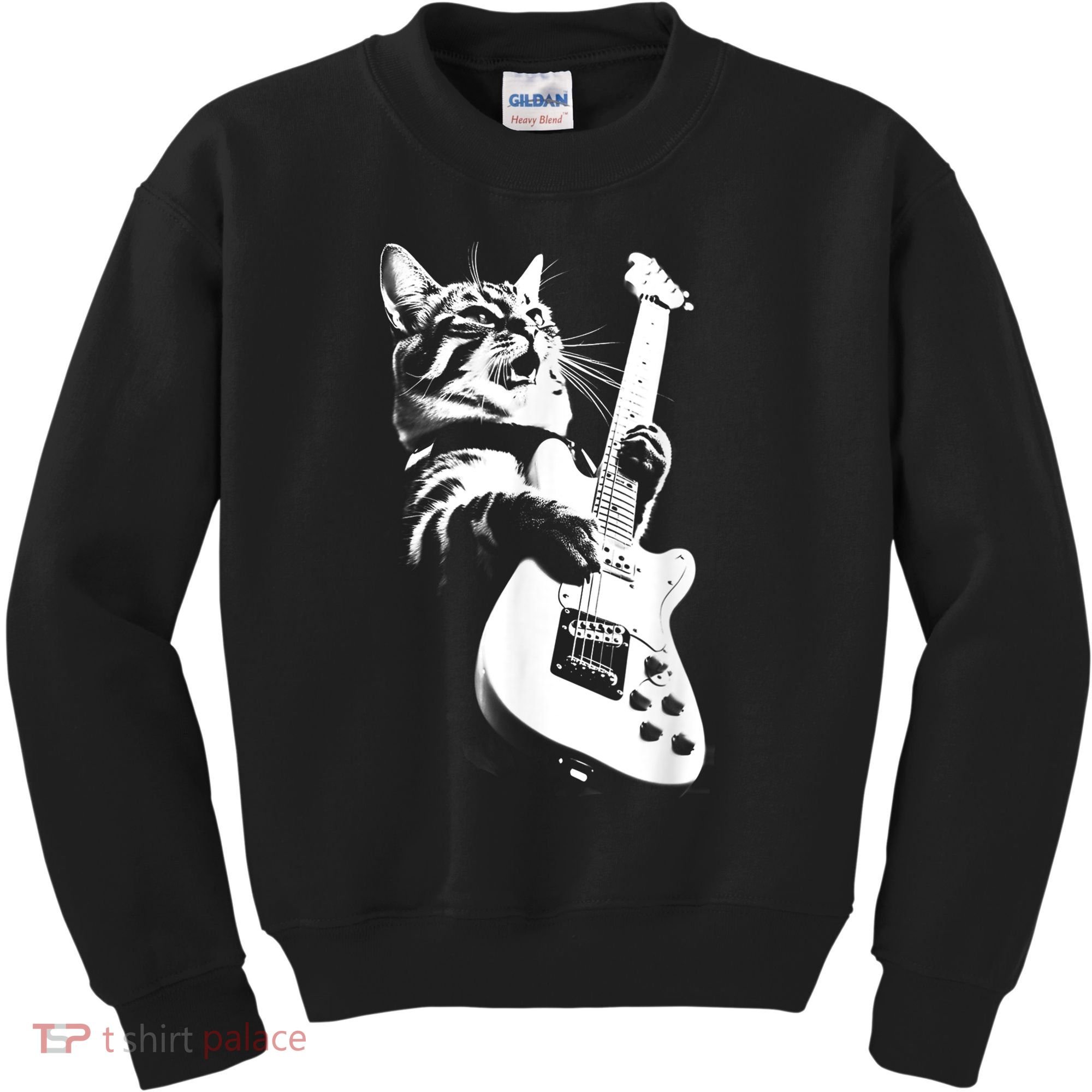 Rock Cat Playing Guitar Funny Guitar Cat Kids Sweatshirt