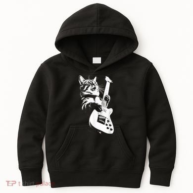 Rock Cat Playing Guitar Funny Guitar Cat Kids Hoodie