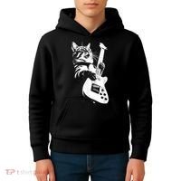 Rock Cat Playing Guitar Funny Guitar Cat Kids Hoodie thumb 4