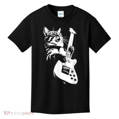 Rock Cat Playing Guitar Funny Guitar Cat Kids T-Shirt