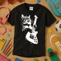 Rock Cat Playing Guitar Funny Guitar Cat Kids T-Shirt thumb 3