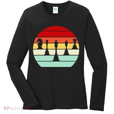 Retro Chess Pieces Women's Long Sleeve Shirt