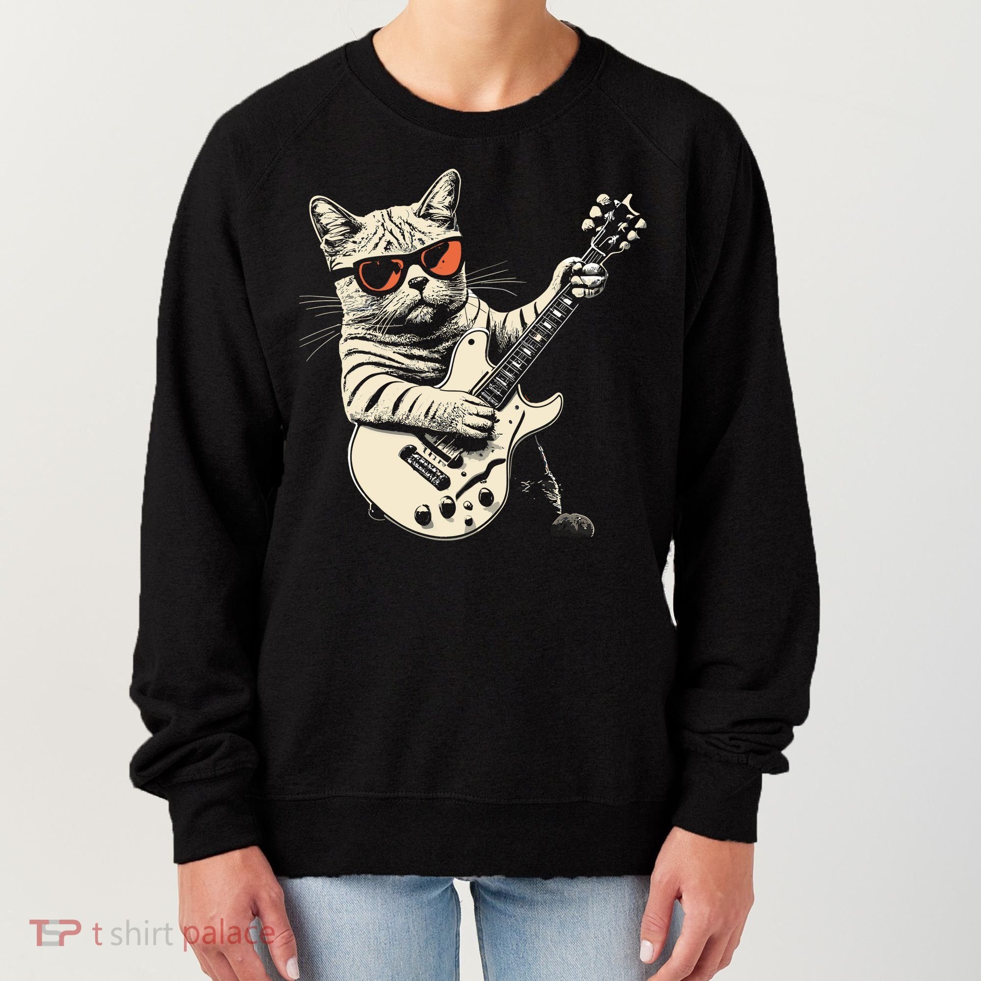 Rock Cat Playing Guitar Rock Kitty Funny Guitar Cat Women's Sweatshirt